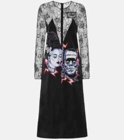 Prada Bedrucktes Midikleid Mit Spitze