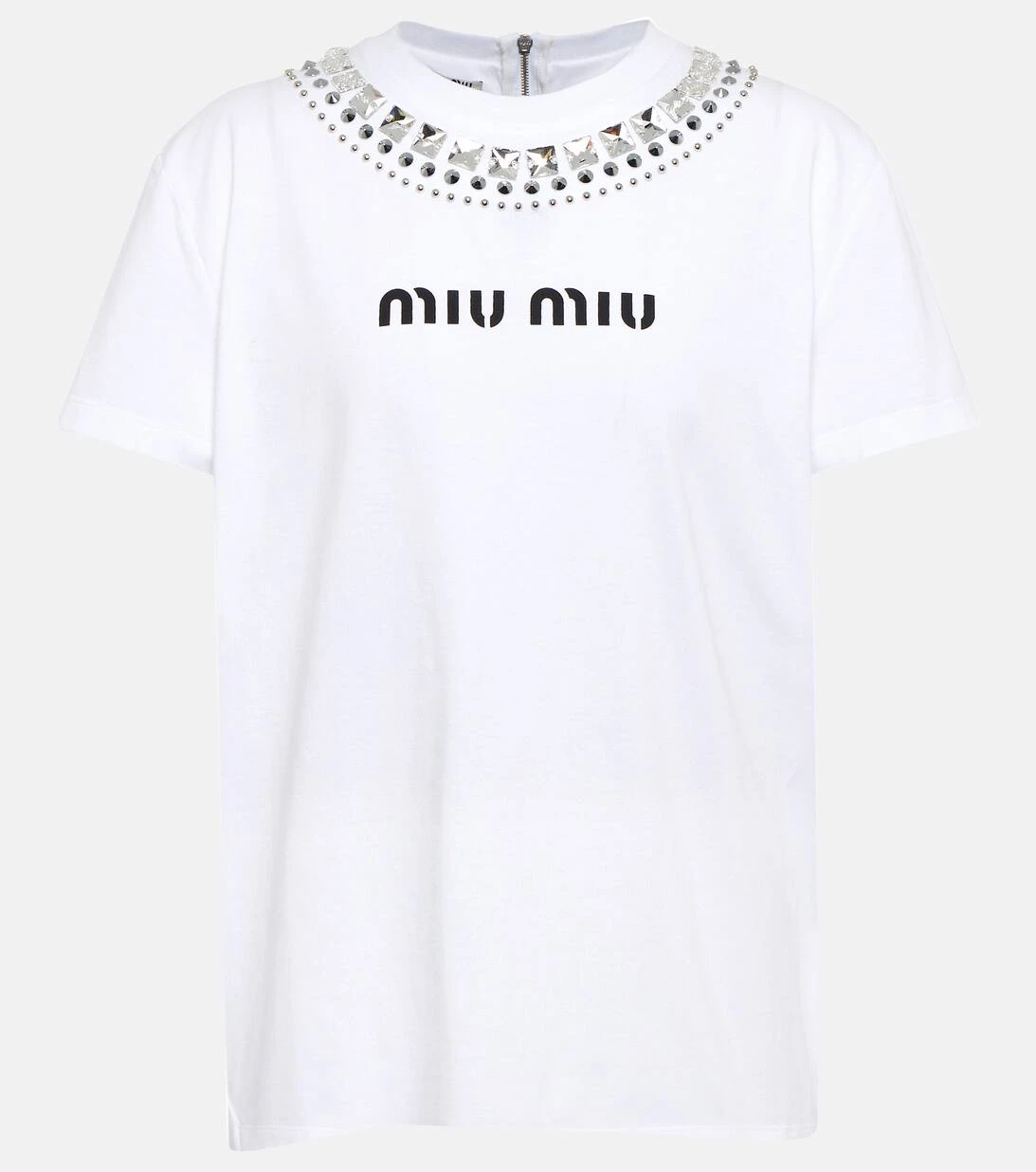 Miu Miu Verziertes T-Shirt Aus Baumwolle 1 Miu Miu Verziertes T-Shirt Aus Baumwolle