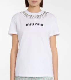 Miu Miu Verziertes T-Shirt Aus Baumwolle 9 Miu Miu Verziertes T-Shirt Aus Baumwolle -LORO PIANA Verkaufsgeschäft P00623983 d3
