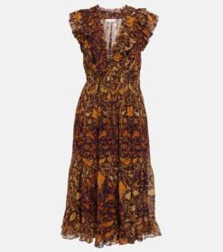 ULLA JOHNSON Bedrucktes Midikleid Samara Aus Chiffon
