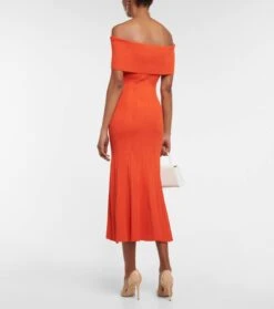 SELF PORTRAIT Off-Shoulder-Midikleid Aus Rippstrick -LORO PIANA Verkaufsgeschäft P00758333 b2