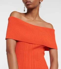 SELF PORTRAIT Off-Shoulder-Midikleid Aus Rippstrick -LORO PIANA Verkaufsgeschäft P00758333 d1