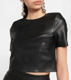 Wolford Cropped T-Shirt Aus Lederimitat -LORO PIANA Verkaufsgeschäft P00776781 d1